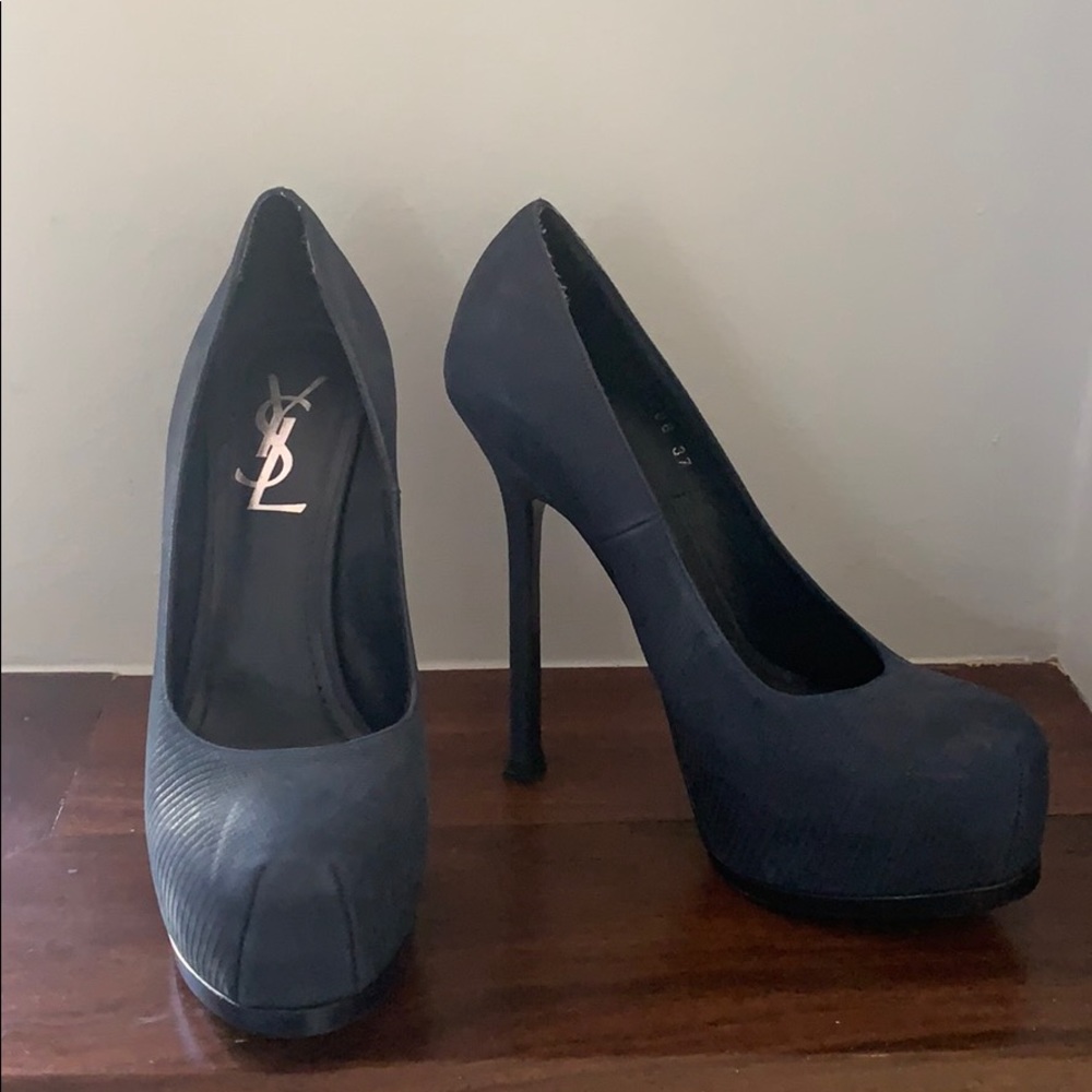 YSL mega high Heel Blue Suede